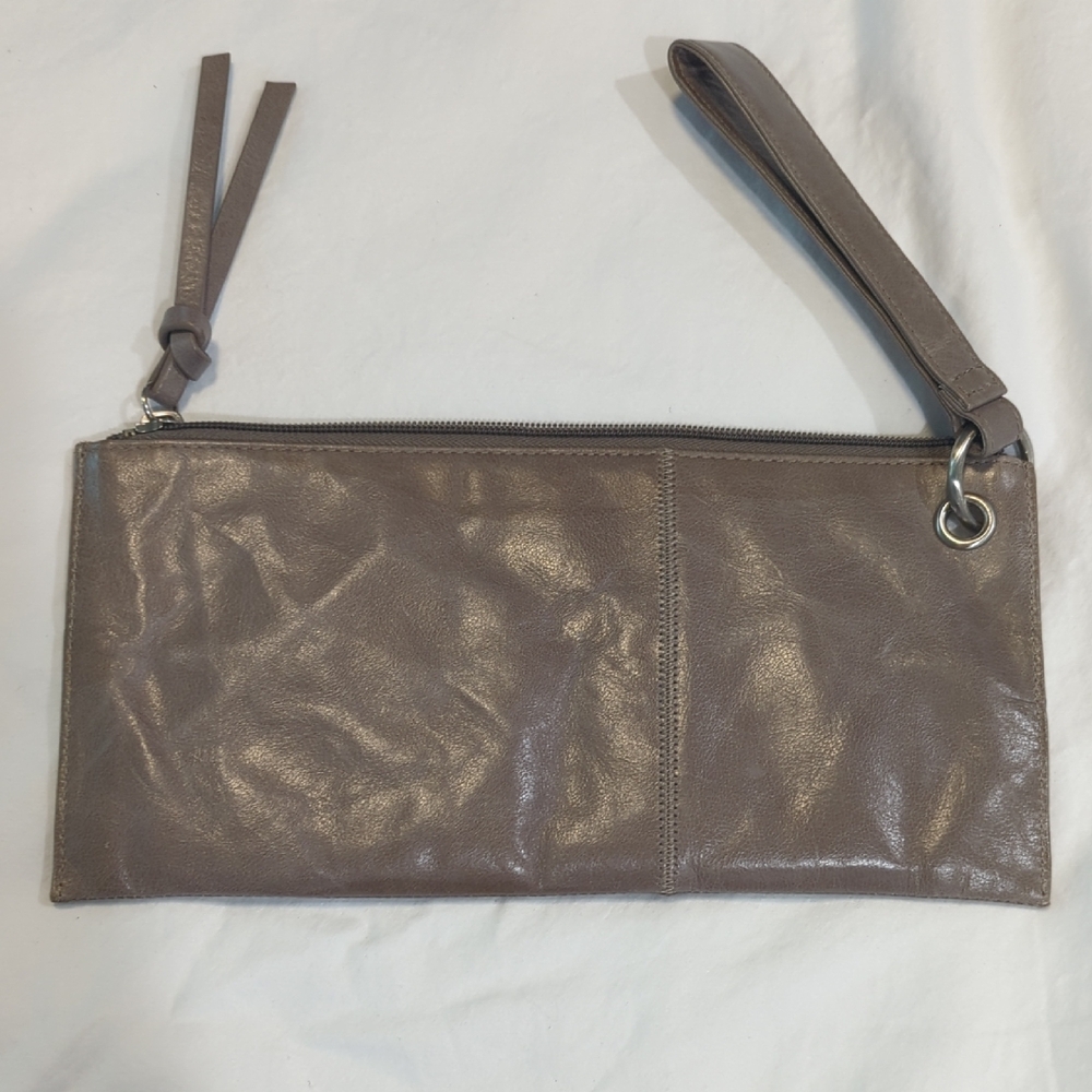 HOBO Putty Gray Leather Wristlet Purse